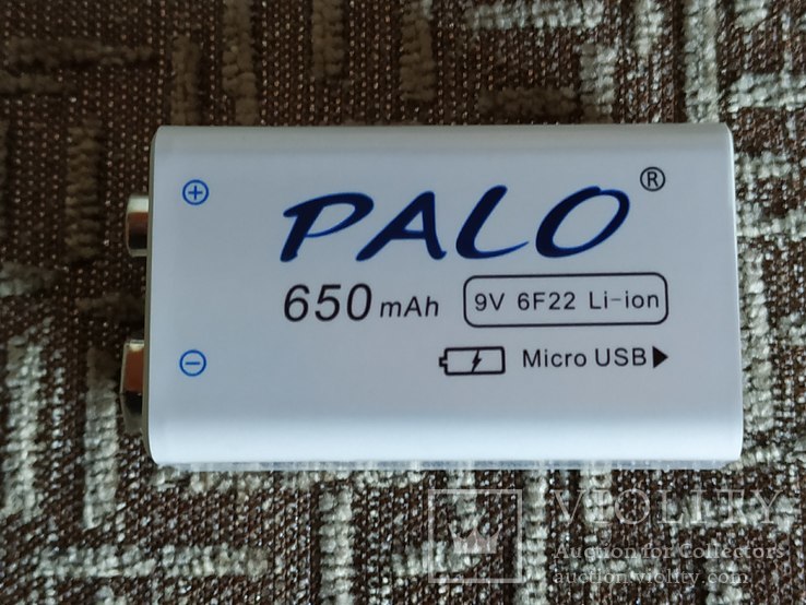 Аккумулятор 9в крона PALO 650мач литиевый  Li-Ion 9v 6F22 заряжается через micro USB, фото №3