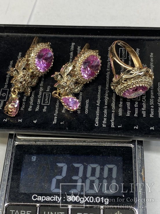 Золотие серьги и кольцо с бриллиантами и аметистом, фото №6