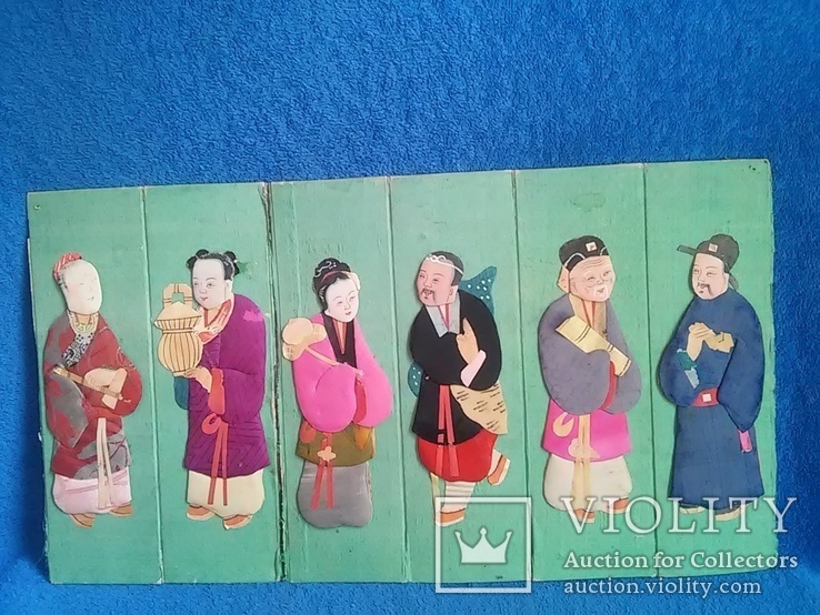 Старое пано Китай шесть человеческих фигурок размер 45Х25, photo number 2