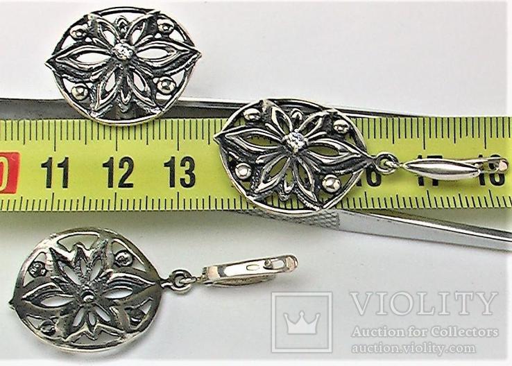Набор кольцо перстень серебро 925 проба 15,25 грамма 16,5 размер и серьги, фото №6