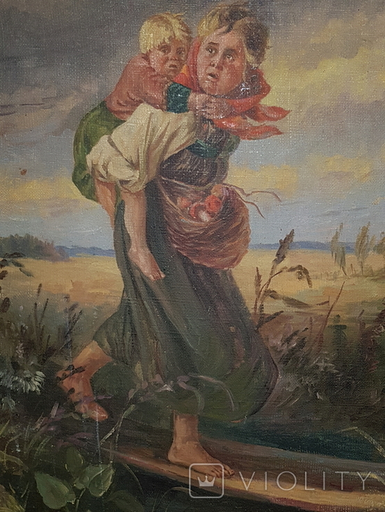 Старая картина.Женщина с ребёнком. Копия, фото №10