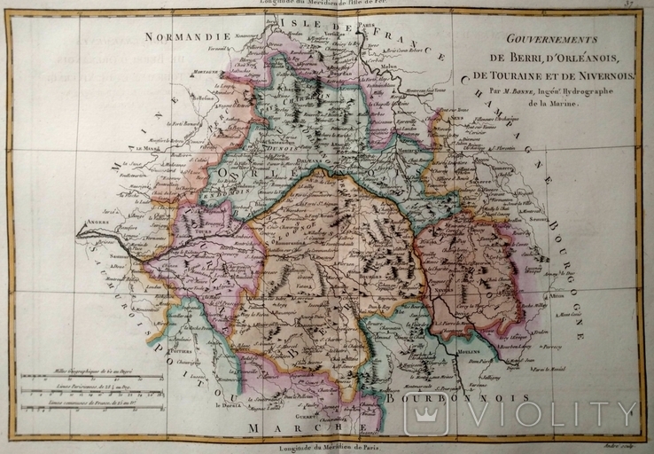 1787 Орлеан Берри Турейн Франция (большая карта 47х32 Верже) СерияАнтик, фото №2