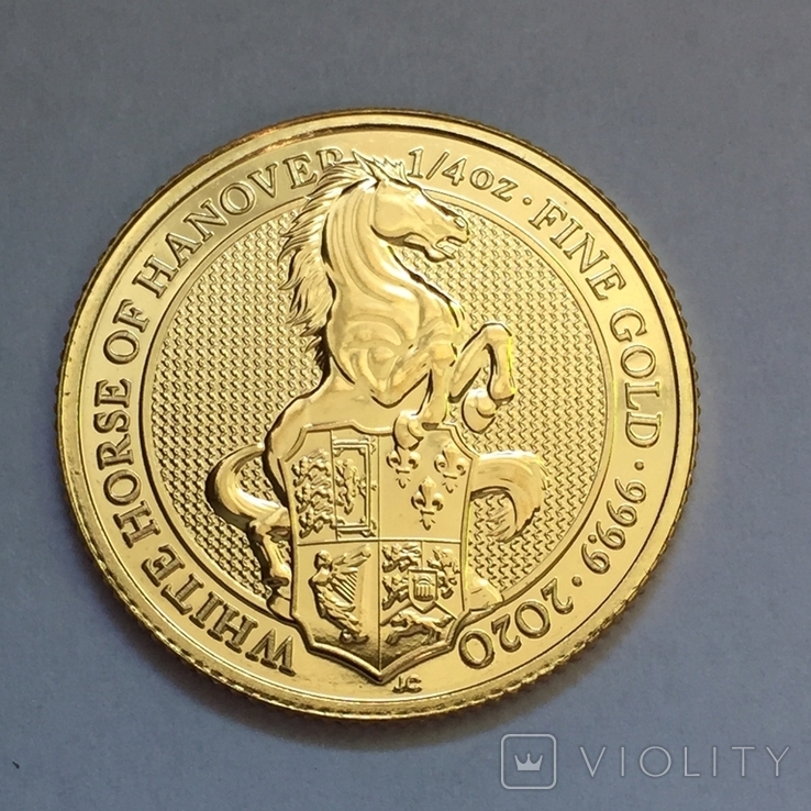 Золотая монета Великобритании Белая лошадь 2020 г.1/4 OZ(7,78 гр.), фото №6