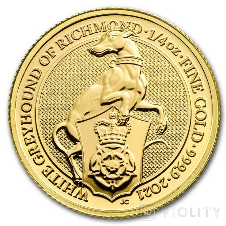 Золотая монета Великобритании Белая борзая 2021 г.1/4 OZ(7,78 гр.), фото №2