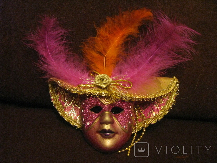 Настенная Венецианская маска   - розовый декор -  высота - 14 см.,- фарфор., фото №2