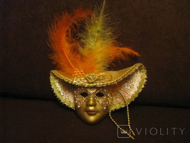 Настенная Венецианская маска   - красный декор -  высота - 14 см.,- фарфор., фото №2