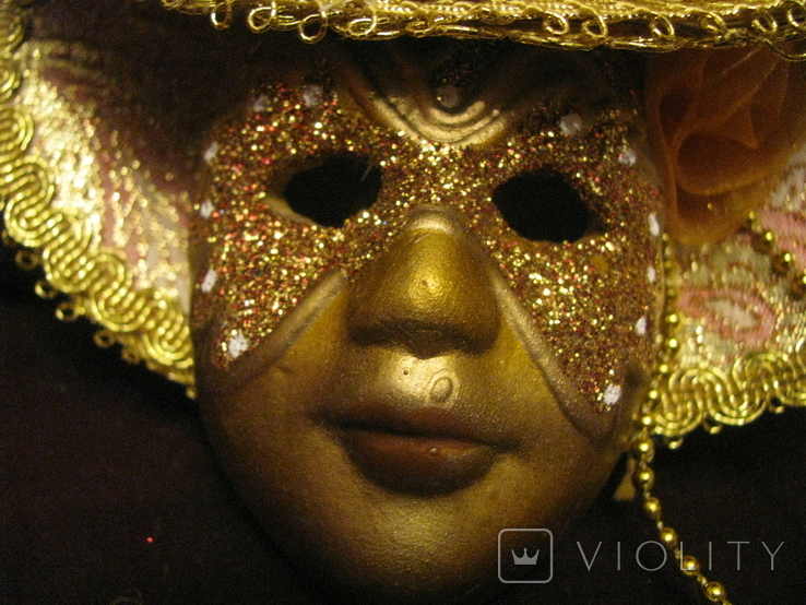 Настенная Венецианская маска   - красный декор -  высота - 14 см.,- фарфор., фото №4