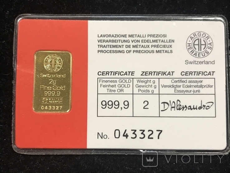 Банковский слиток золота 2 грамма, фото №2