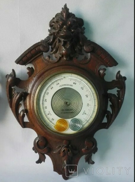60 см Эксклюзивные резные парные барометр и термометр XIX века, фото №4
