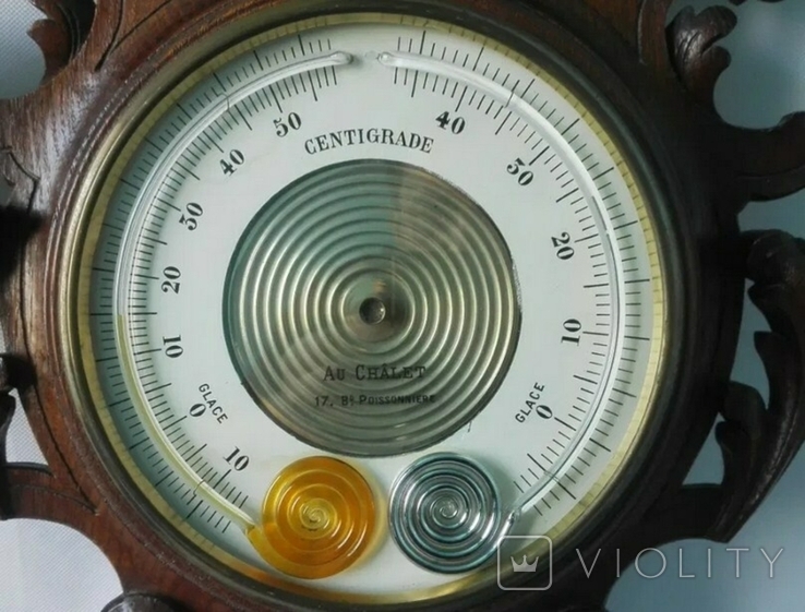 60 см Эксклюзивные резные парные барометр и термометр XIX века, фото №8