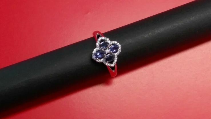 Кольцо серебряное 925 натуральный пурпурный иолит, цирконий., фото №5
