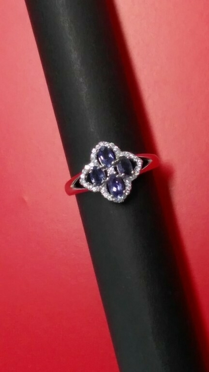 Кольцо серебряное 925 натуральный пурпурный иолит, цирконий., фото №6