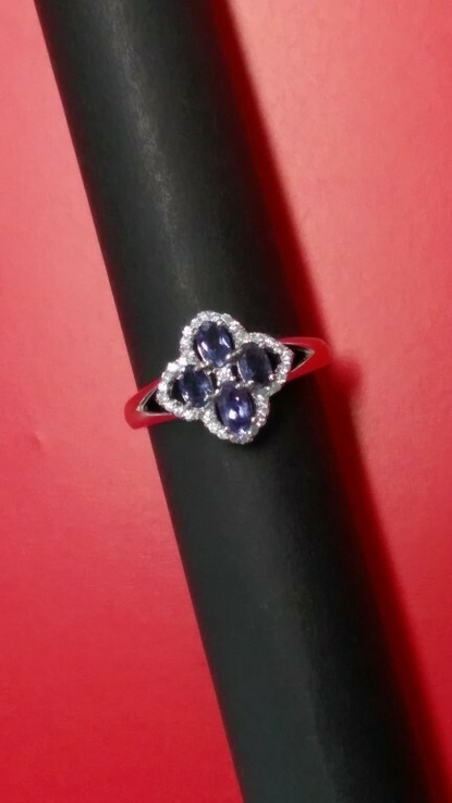 Кольцо серебряное 925 натуральный пурпурный иолит, цирконий., фото №7
