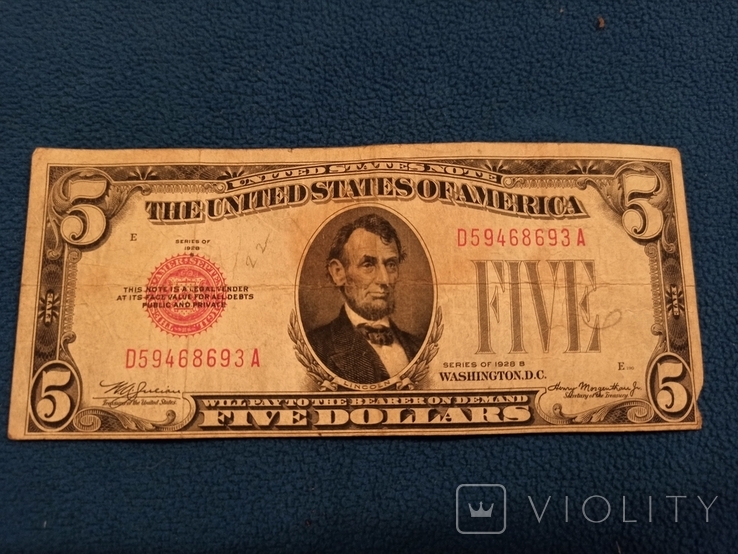 5 долларов США 1928 год, фото №3