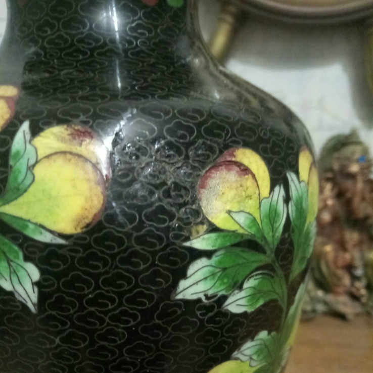 Японская ваза фуазон 50-х годов латунь эмаль, фото №3