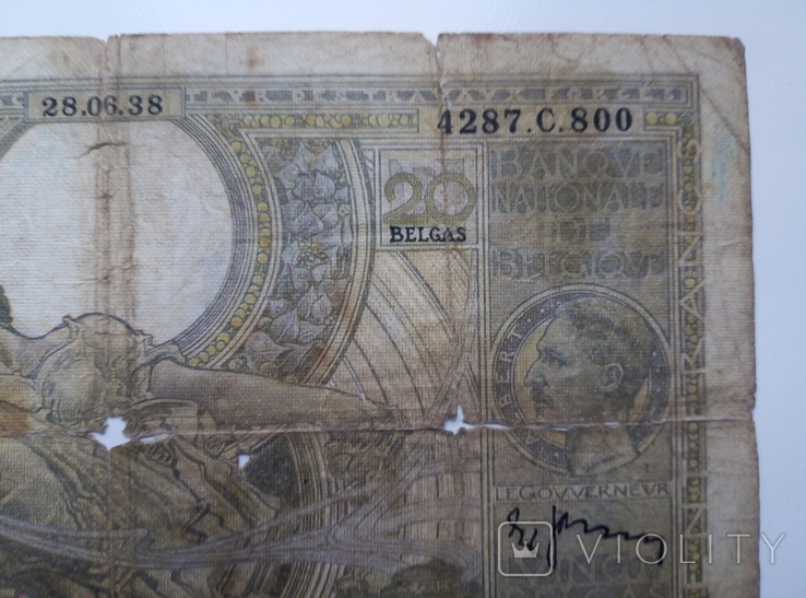 100 francs 20 belgas 28.06.38, фото №3