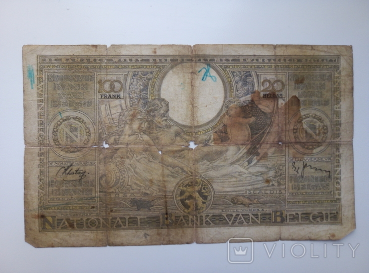 100 francs 20 belgas 28.06.38, фото №7