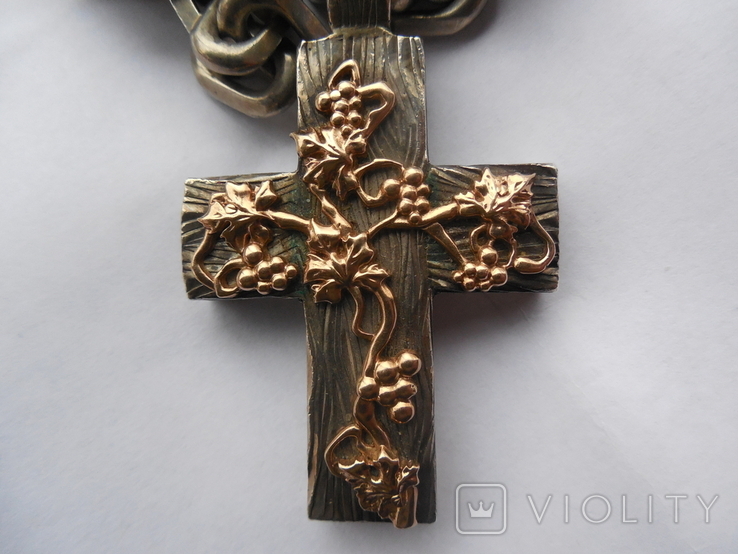 Серебряная цепь с крестом Христос Воскрес . 261 грамм (лоза золотая 7+ грамм), фото №5
