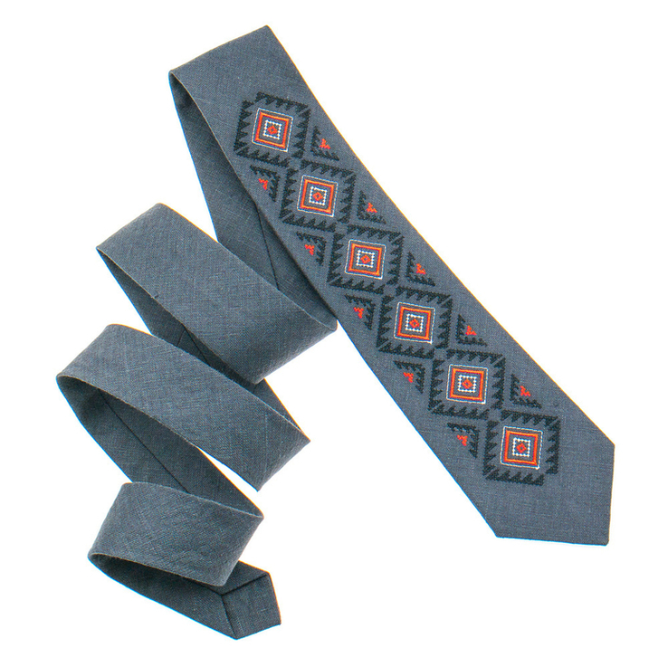 Вишита краватка з льону №928, numer zdjęcia 3