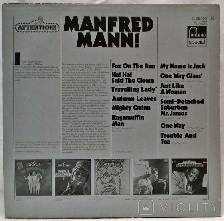 Manfred Mann ‎ (Attention! Manfred Mann!) 1964-68. (LP). 12. Vinyl. Пластинка. Germany, фото №3