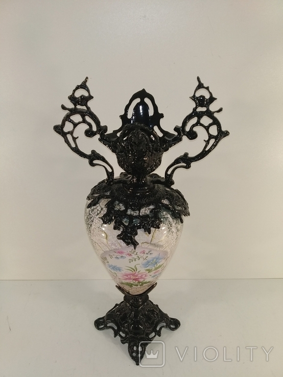 Бронзова вінтажна ваза з керамікою арт. 0119, фото №3