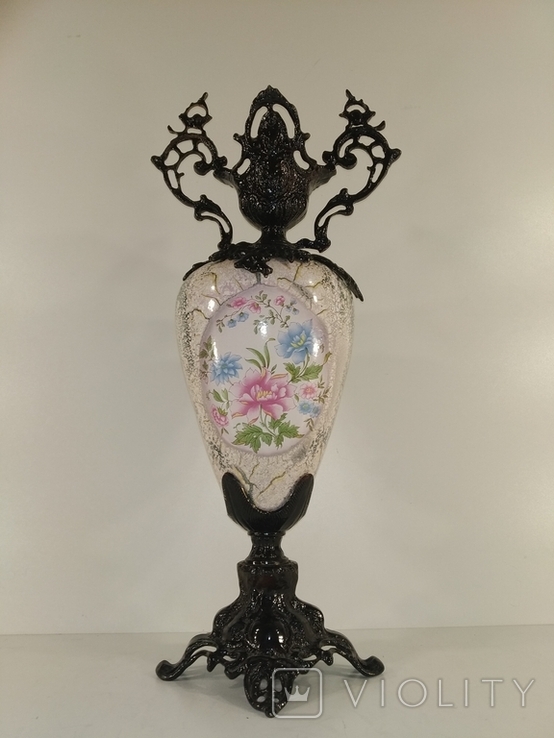 Бронзова вінтажна ваза з керамікою арт. 0119, фото №4