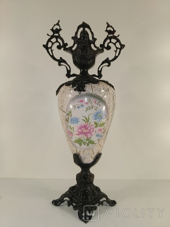 Бронзова вінтажна ваза з керамікою арт. 0119, фото №7