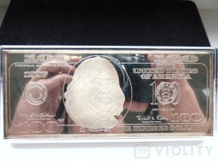 Серебряная Банкнота 100 долларов США.4 унции серебра 999.9 пробы. С 1 гривны.