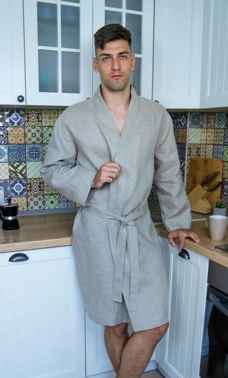 Чоловічий халат з натурального нефарбованого льону, фото №2