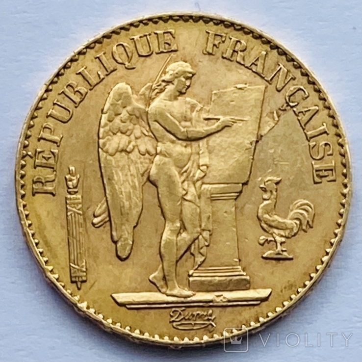 20 франков. 1897. Ангел. Франция. (золото 900, вес 6,45 г), фото №2