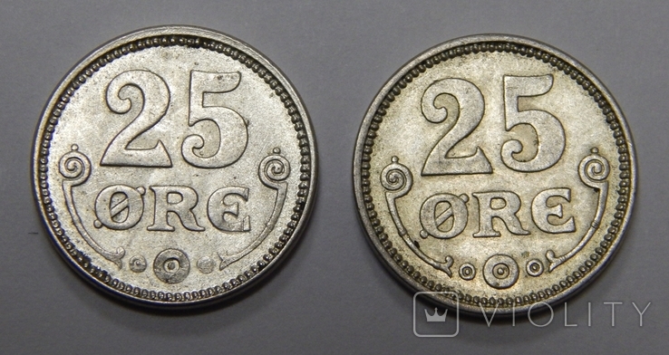 2 монеты по 25 оре, Дания, 1919 г