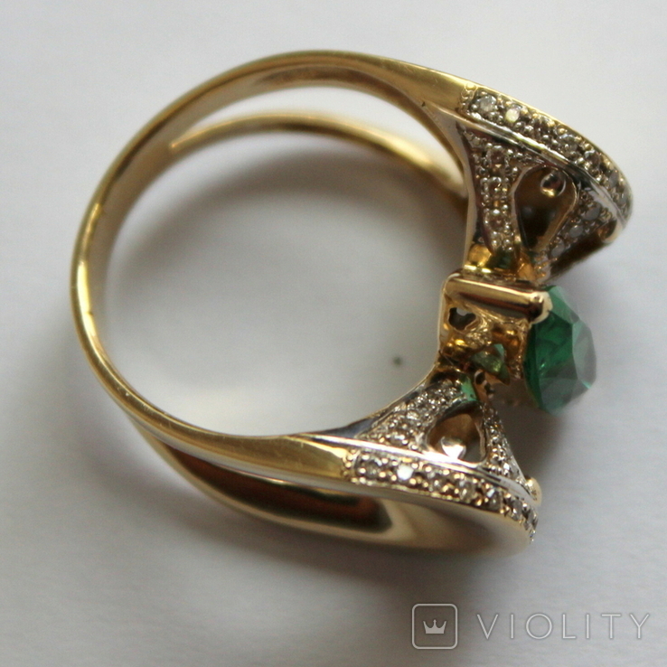 Кольцо с бриллиантами и изумрудом, фото №6