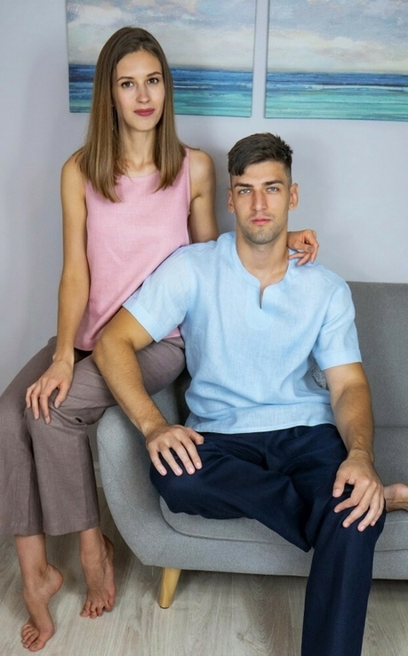 Комплект домашнього одягу для чоловіка та жінки з натурального льону, фото №4