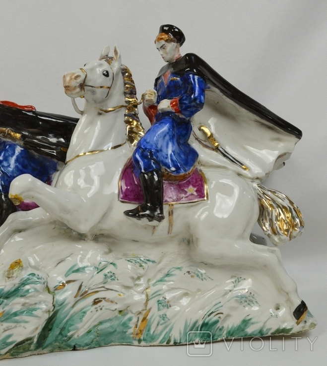 Статуэтка Казаки на конях. Джигитовка. Агитационный фарфор, фото №8