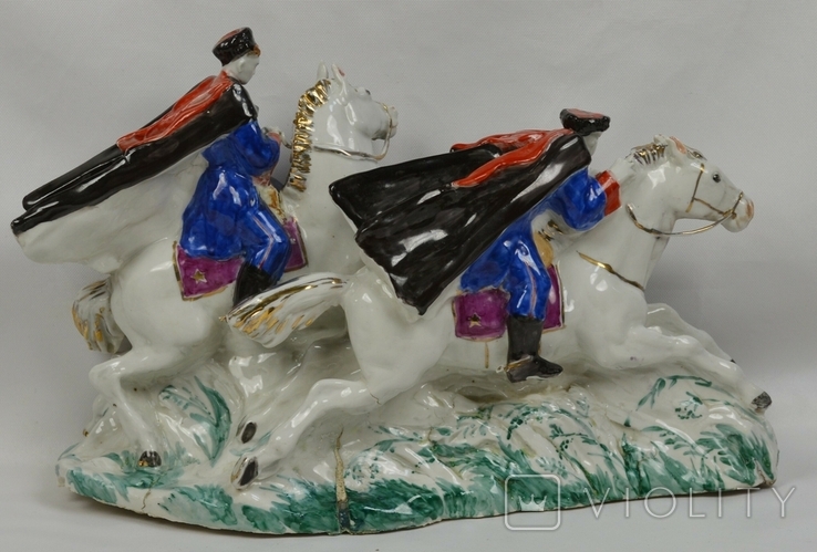 Статуэтка Казаки на конях. Джигитовка. Агитационный фарфор, фото №11