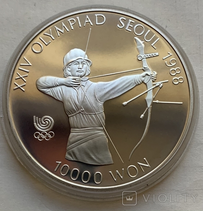 Монеты 10000 вон, 6 штук, серебро 925, вес 33,4 грамма, Олимпиада Сеул 1988 год, фото №4