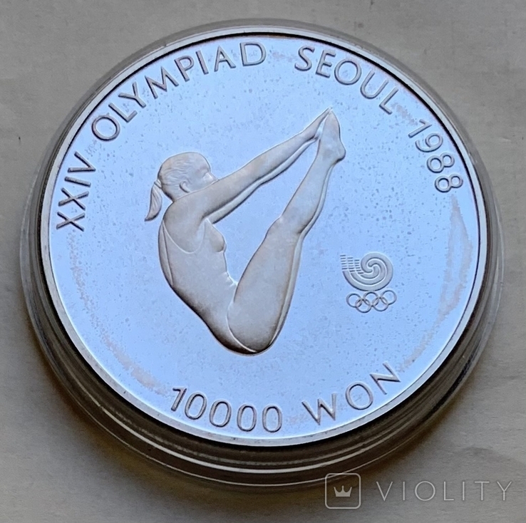 Монеты 10000 вон, 6 штук, серебро 925, вес 33,4 грамма, Олимпиада Сеул 1988 год, фото №7