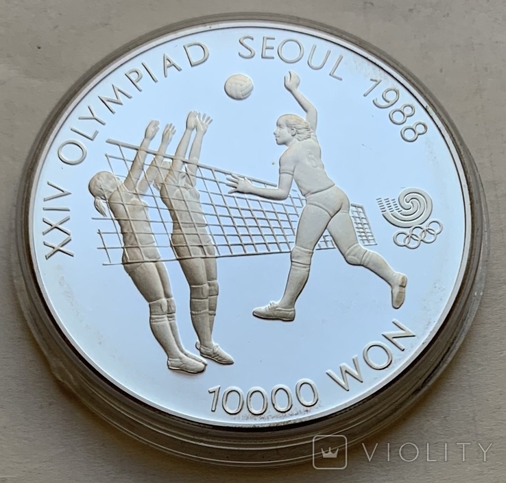 Монеты 10000 вон, 6 штук, серебро 925, вес 33,4 грамма, Олимпиада Сеул 1988 год, фото №9
