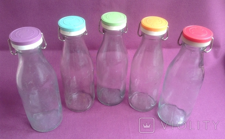 Бутылки молочные с крышками.  Стекло., фото №4