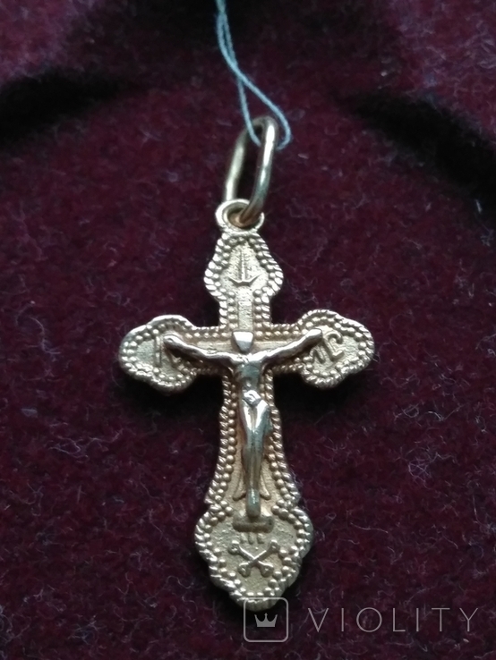 Золотой крест крестик Золотий хрест хрестик кулон з пробою, фото №2