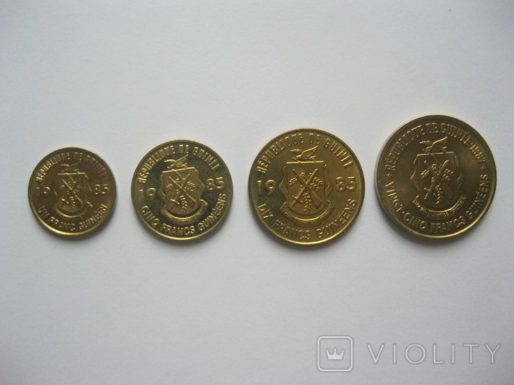 Гвинея - набор монет 1, 5, 10, 25 Francs 1985 - 1987, фото №3
