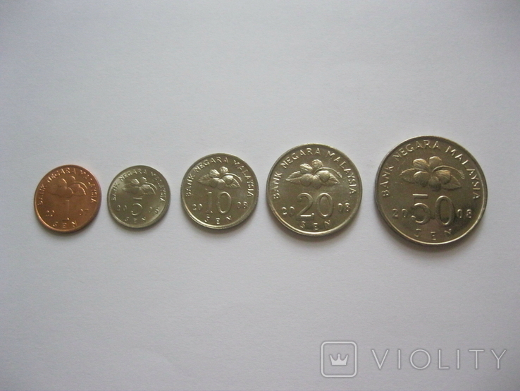 Малайзия - набор монет 1, 5, 10, 20, 50 Sen 2007 - 2008 UNC, фото №2