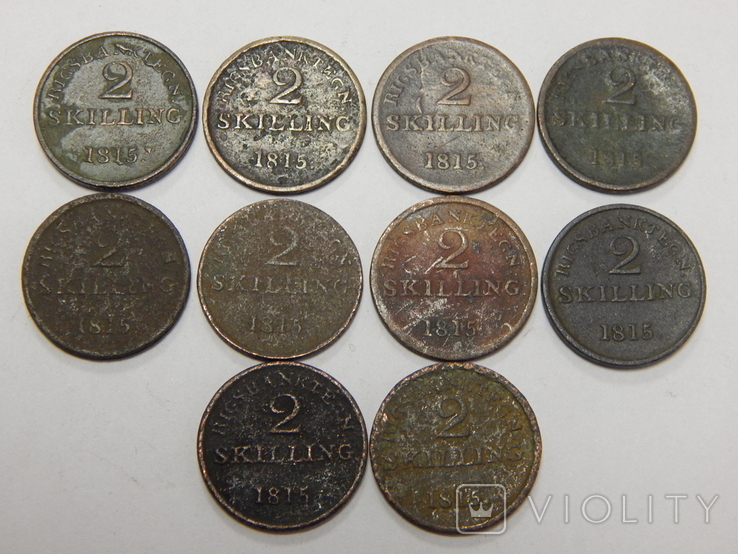 10 монет по 2 скиллинга, Дания