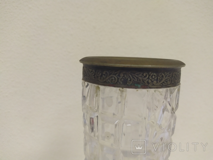 Хрустальная ваза с металлическим ободком. Высота 28см, фото №9