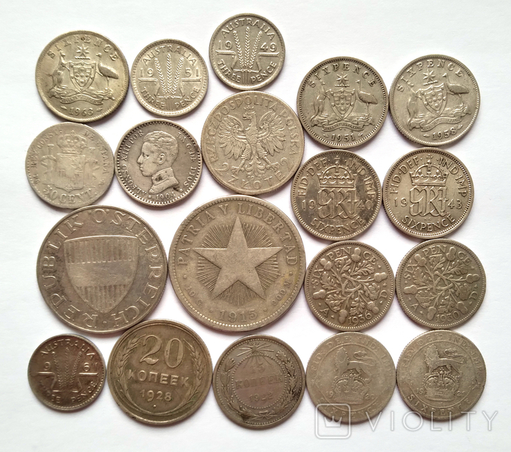 Монеты серебро 19 шт Срібні монети світу