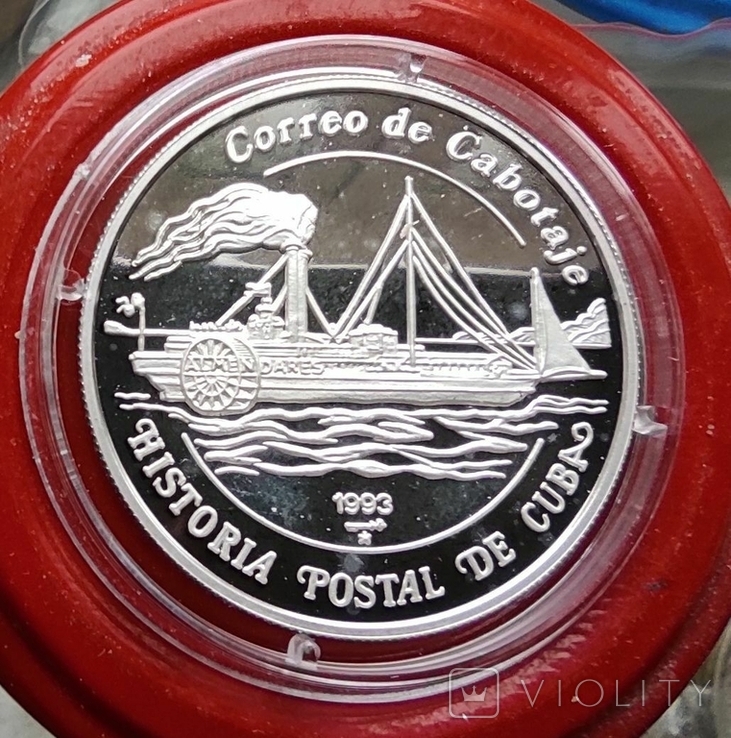 Куба 5 песо 1993 г. Корабль. Серебро. Пруф