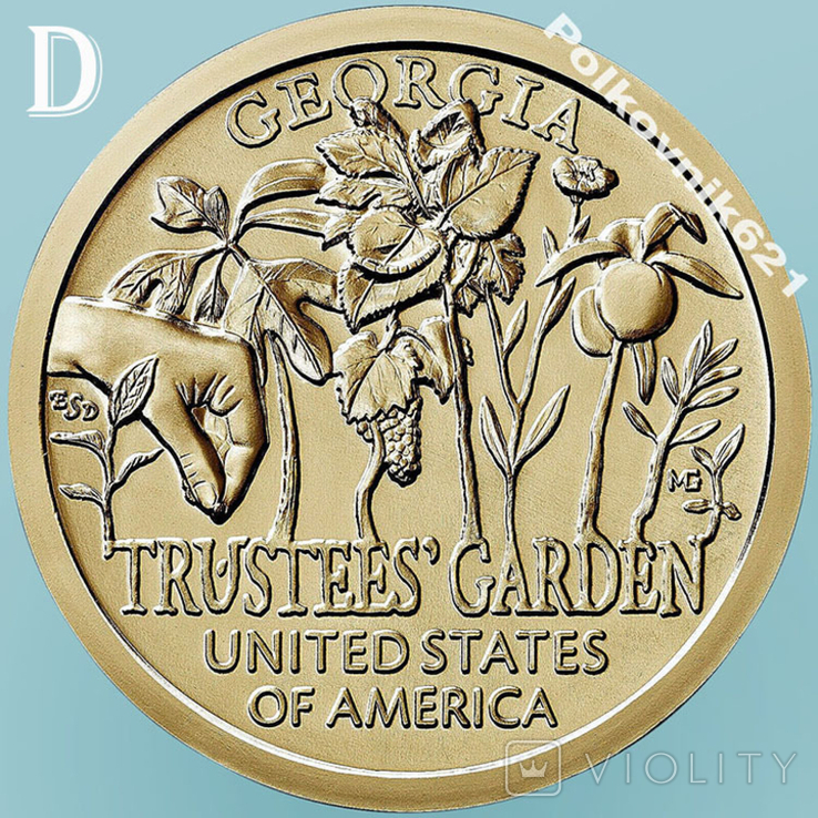 США, 1 доллар 2019 года. Джоржия. Попечительские сады, двор D (S1674)