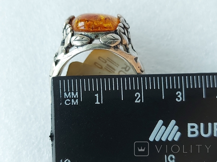 Красивое кольцо серебро 925 пробы Янтарь, фото №9