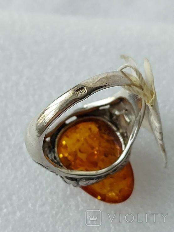 Красивое кольцо серебро 925 пробы Янтарь, фото №12