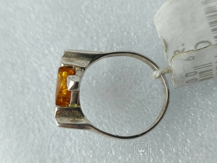 Кольцо серебро 925 пробы Янтарь, фото №7